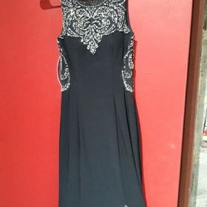 Long Beaded Navy Prom or Evening Dress
